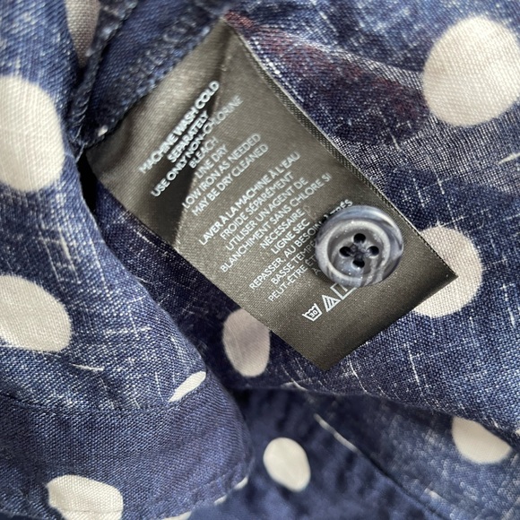 Anthropologie Maeve Women Buttondown Surf Linen Navy Dot Shirt Top Linen Sz XS - Picture 15 of 16